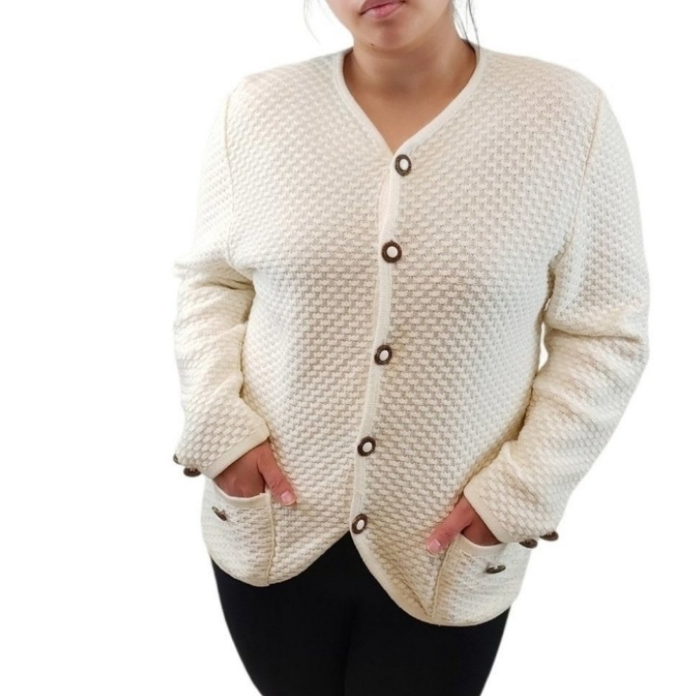 Vintage Carole Garber Cream Waffle Knit Cardigan L